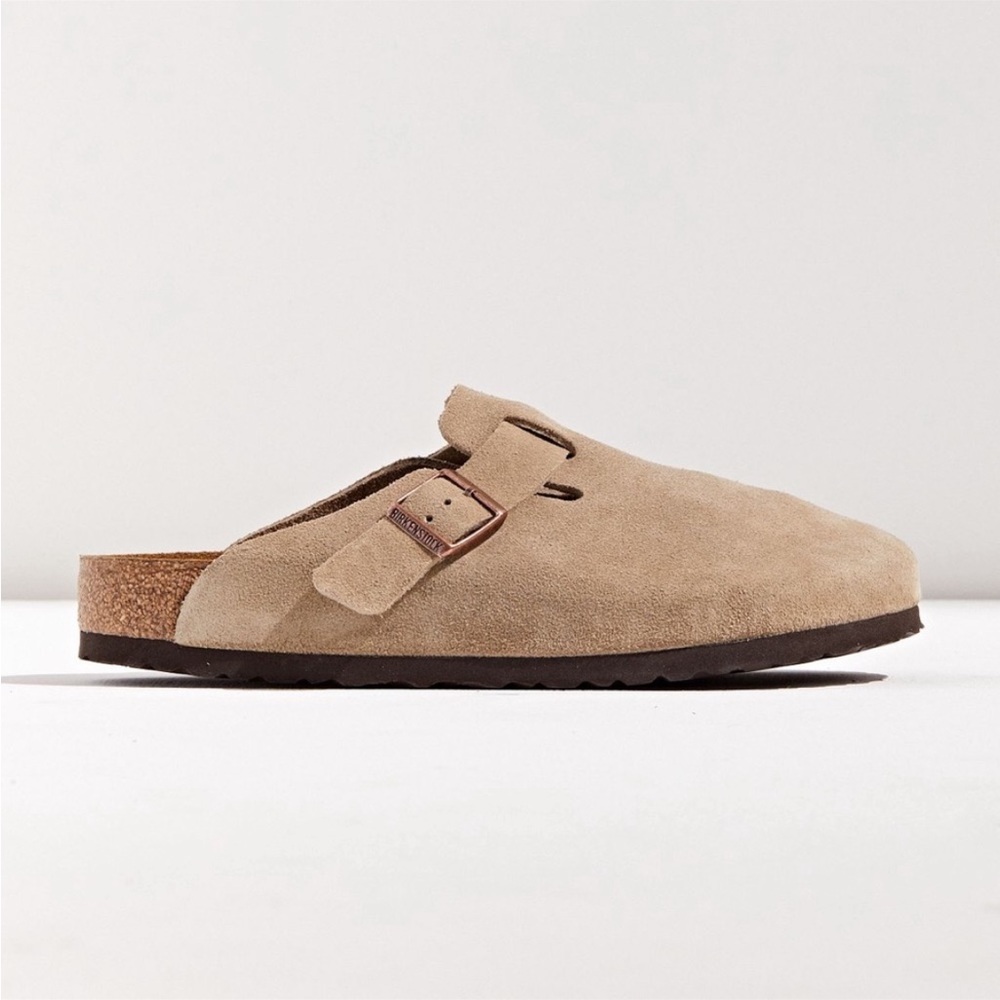 NEW with Box! Birkenstock Boston Taupe Suede Soft Foot Bed Clogs Size 39 Womens